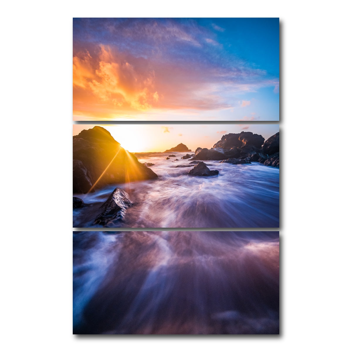 AUTO-MOCKUP WHITE | Sunrise Waves | 3 Piece | Gallery Wrap Canvas | group=12x24_stacked