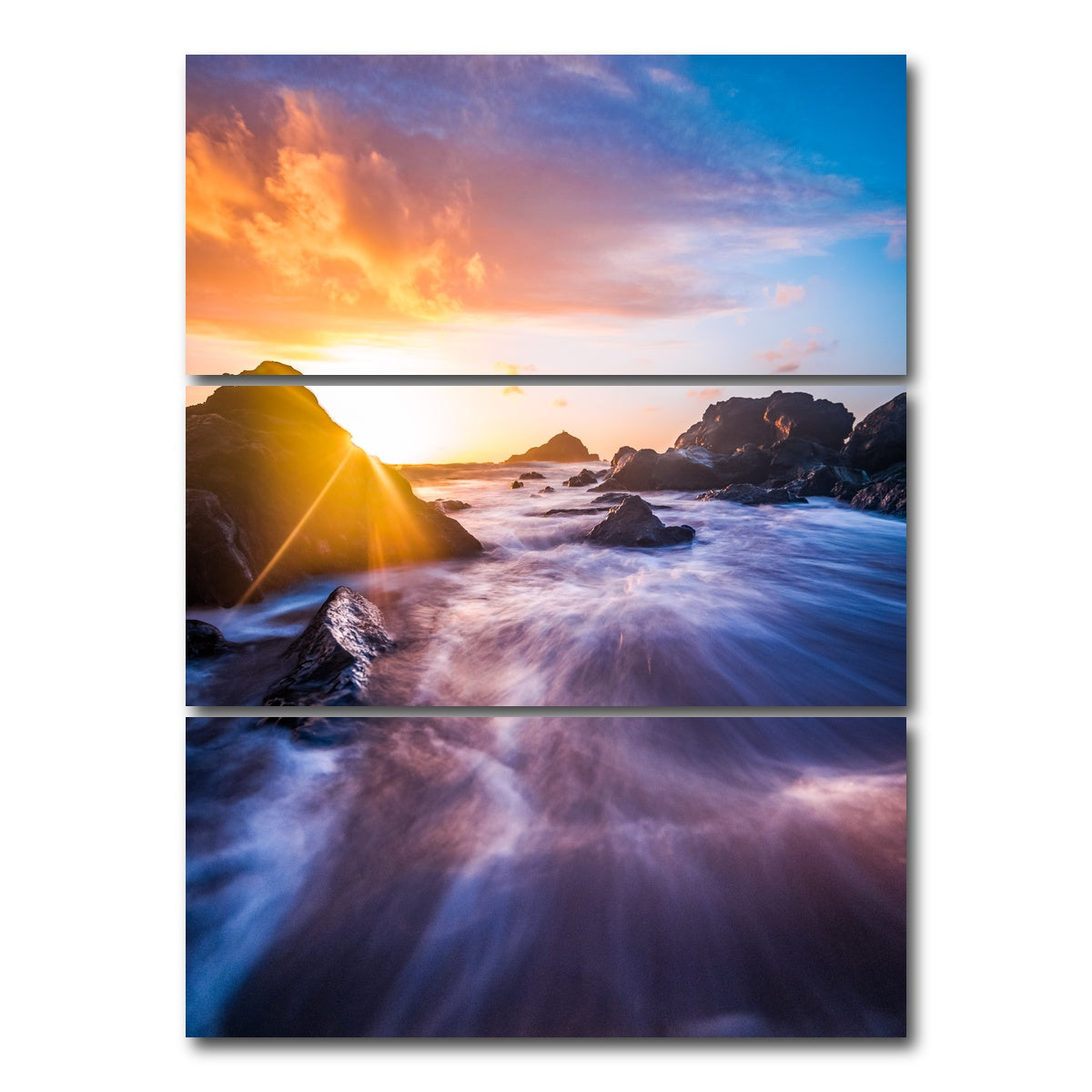 AUTO-MOCKUP WHITE | Sunrise Waves | 3 Piece | Gallery Wrap Canvas | group=8x18_stacked
