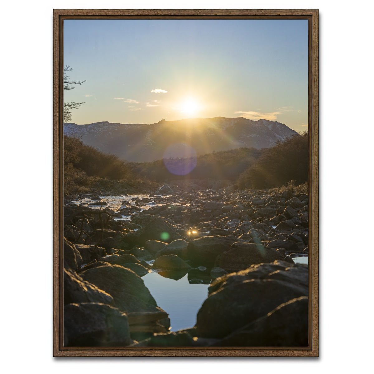 AUTO-MOCKUP WHITE | Sunrise over Fitz Roy River | 1 Piece | Walnut Framed Canvas | group=3x4