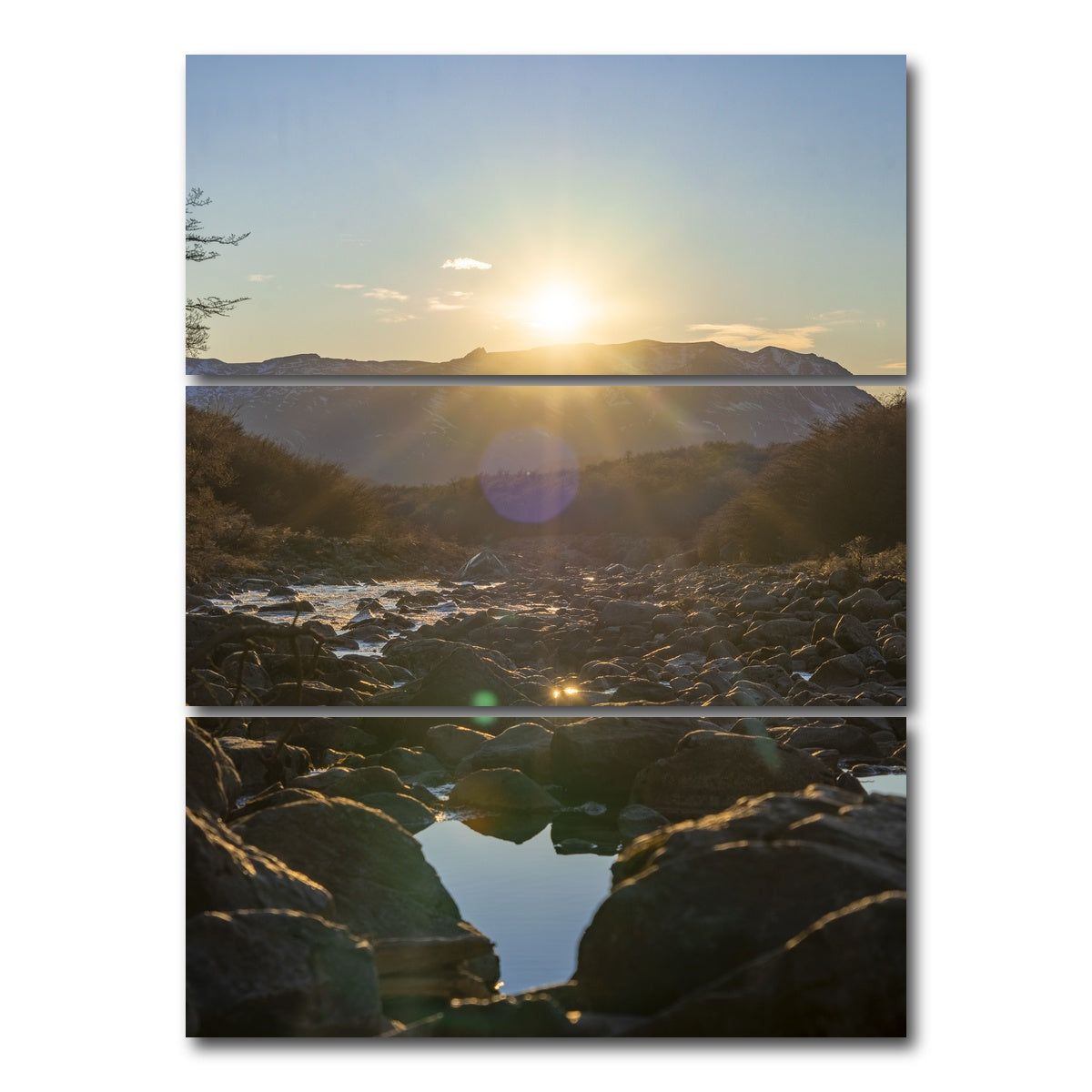 AUTO-MOCKUP WHITE | Sunrise over Fitz Roy River | 3 Piece | Gallery Wrap Canvas | group=8x18_stacked