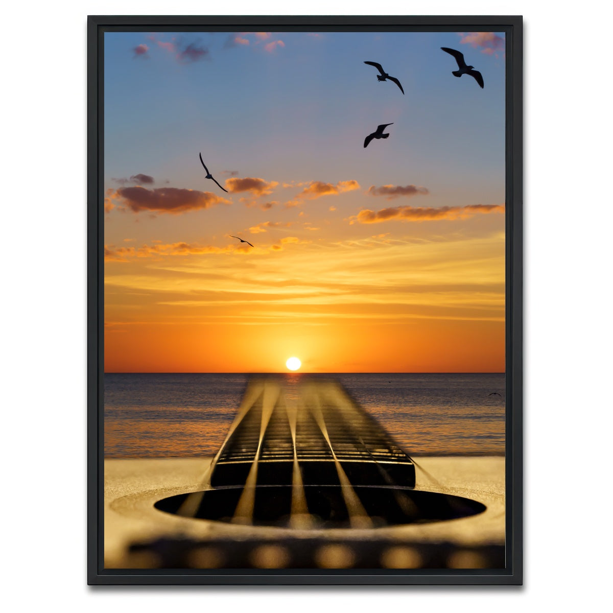 AUTO-MOCKUP WHITE | Sunset Guitar Song | 1 Piece | Black Framed Canvas | group=3x4