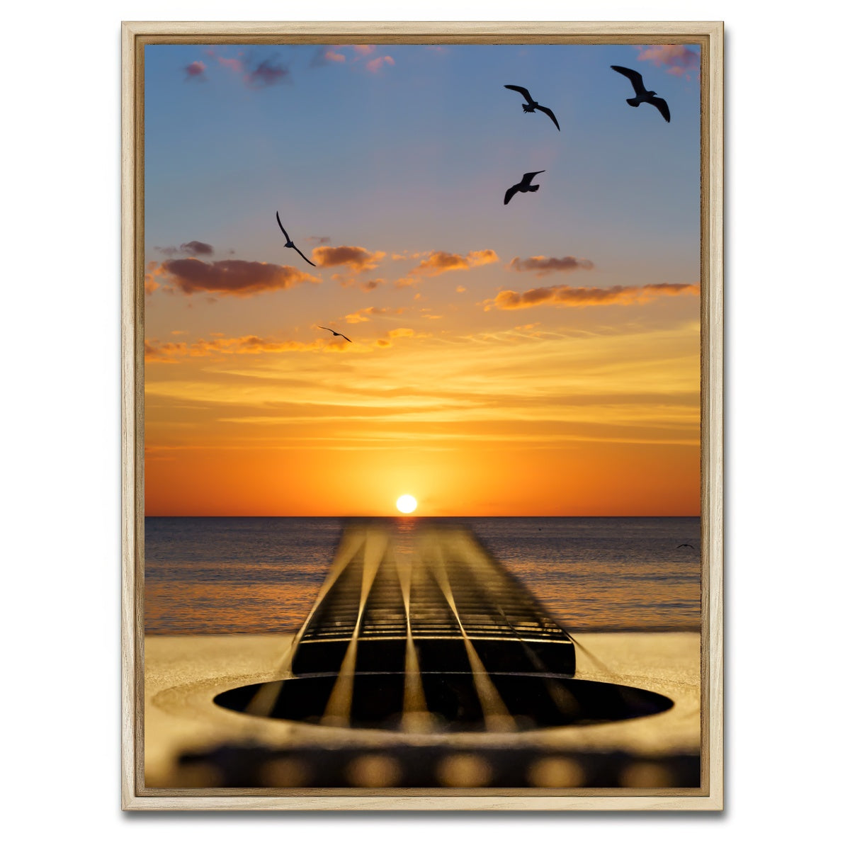 AUTO-MOCKUP WHITE | Sunset Guitar Song | 1 Piece | Natural Framed Canvas | group=3x4