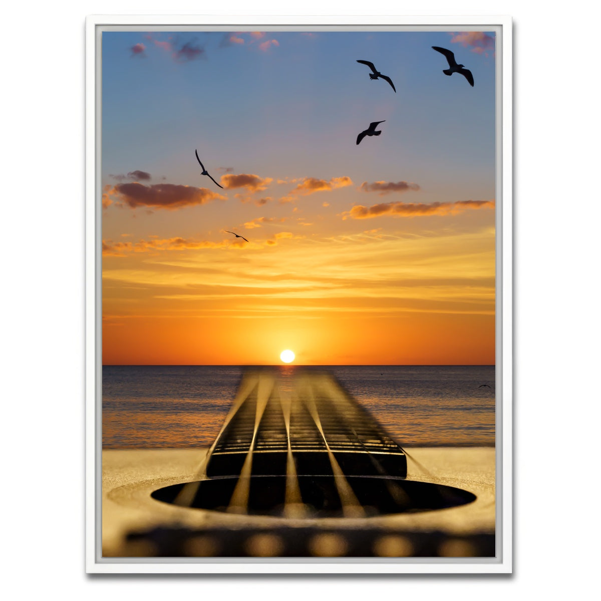 AUTO-MOCKUP WHITE | Sunset Guitar Song | 1 Piece | White Framed Canvas | group=3x4