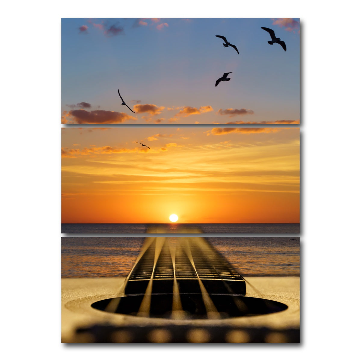 AUTO-MOCKUP WHITE | Sunset Guitar Song | 3 Piece | Gallery Wrap Canvas | group=8x18_stacked