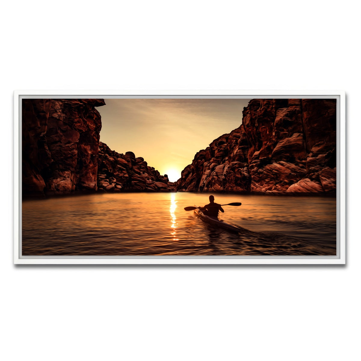 AUTO-MOCKUP WHITE | Sunset Kayak | 1 Piece | White Framed Canvas | group=2x1