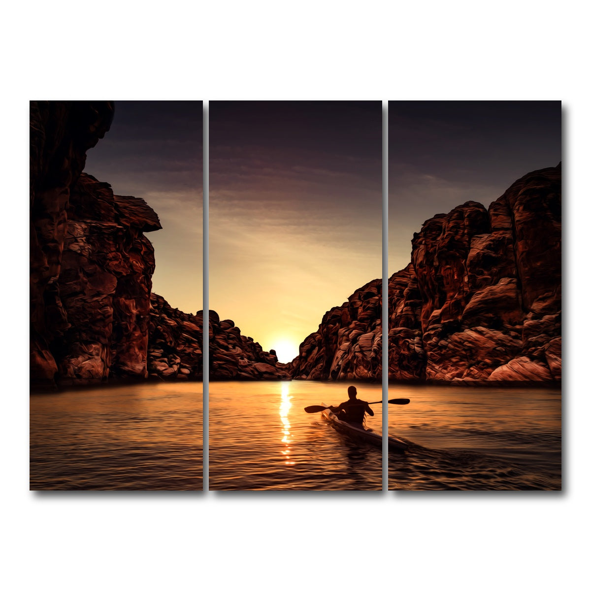 AUTO-MOCKUP WHITE | Sunset Kayak | 3 Piece | Gallery Wrap Canvas | group=8x18