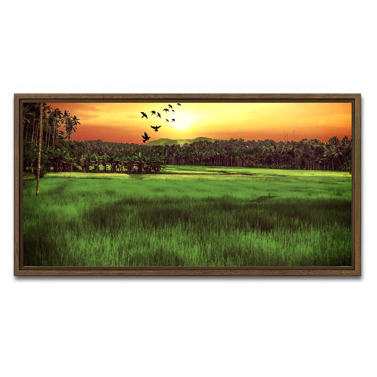 AUTO-MOCKUP WHITE | Sunset Landscape | 1 Piece | Walnut Framed Canvas | group=2x1