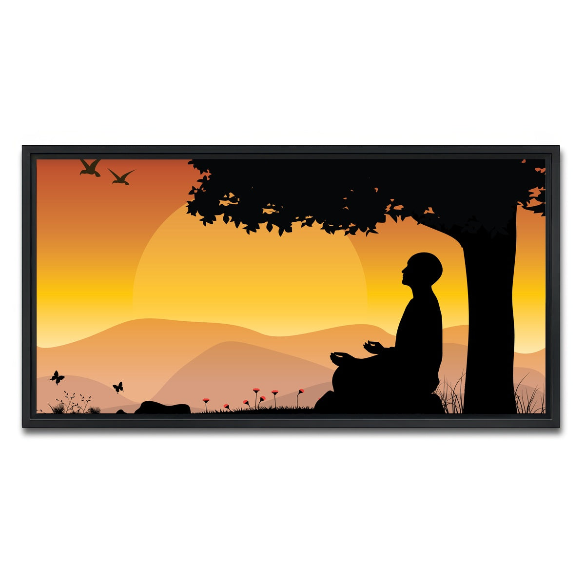 AUTO-MOCKUP WHITE | Sunset Meditation | 1 Piece | Black Framed Canvas | group=2x1