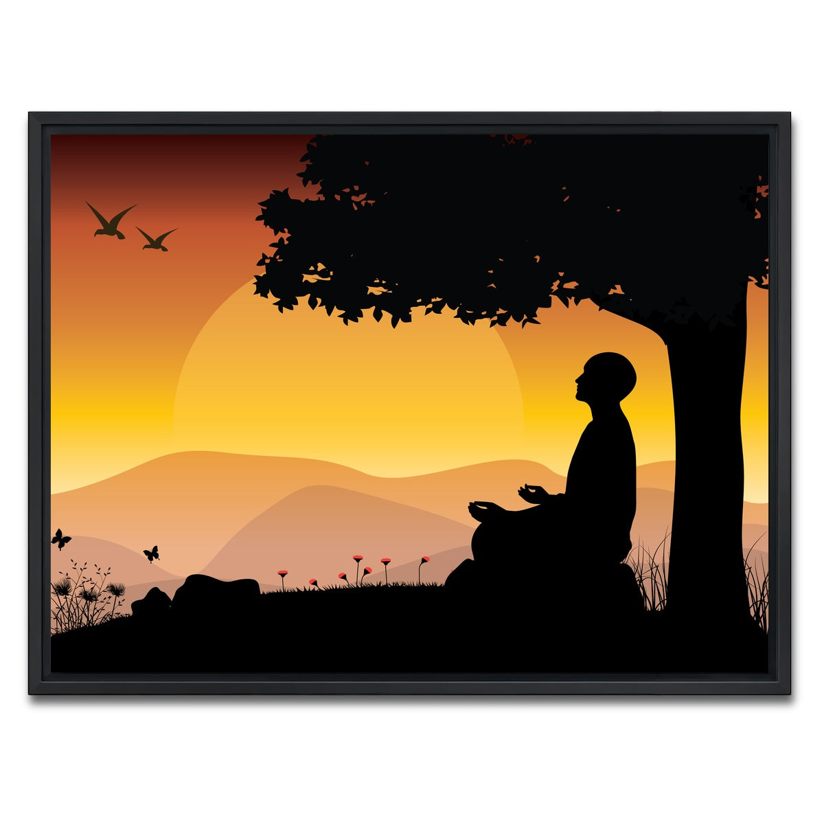 AUTO-MOCKUP WHITE | Sunset Meditation | 1 Piece | Black Framed Canvas | group=4x3