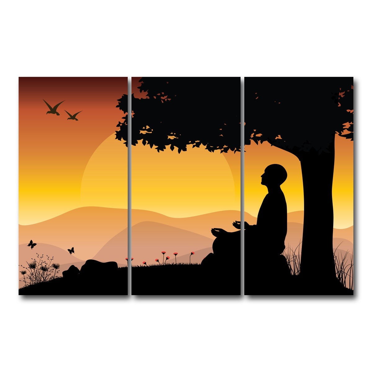 AUTO-MOCKUP WHITE | Sunset Meditation | 3 Piece | Gallery Wrap Canvas | group=12x24