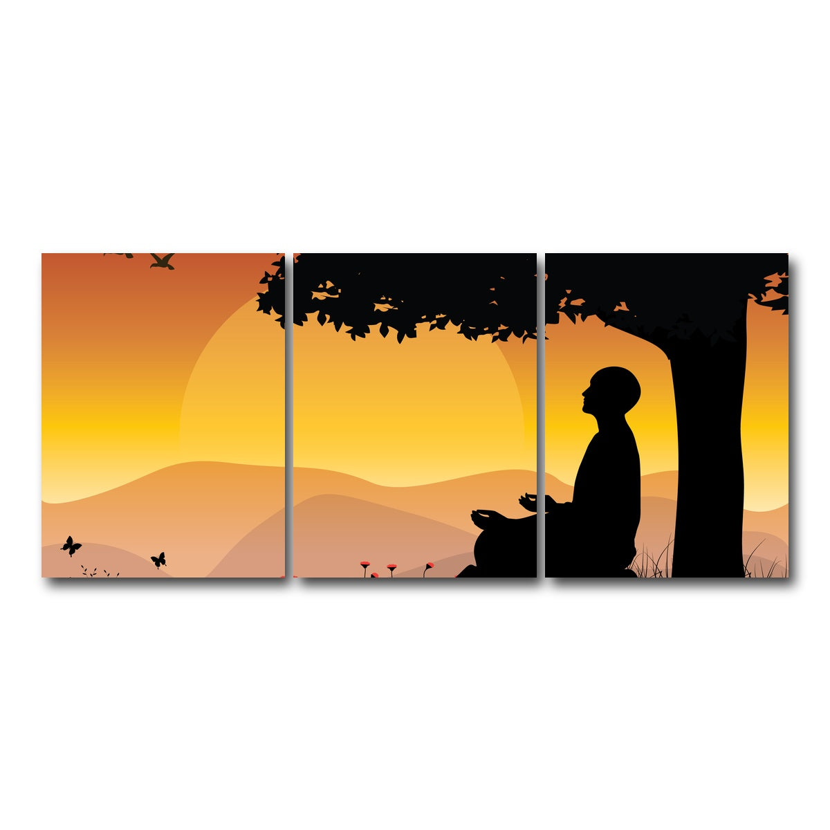 AUTO-MOCKUP WHITE | Sunset Meditation | 3 Piece | Gallery Wrap Canvas | group=18x24