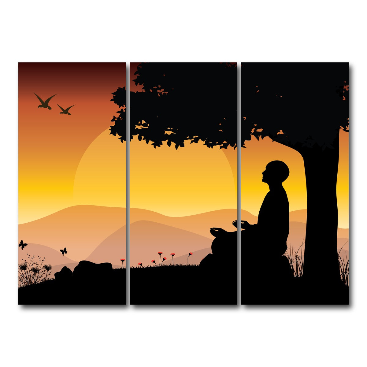 AUTO-MOCKUP WHITE | Sunset Meditation | 3 Piece | Gallery Wrap Canvas | group=8x18