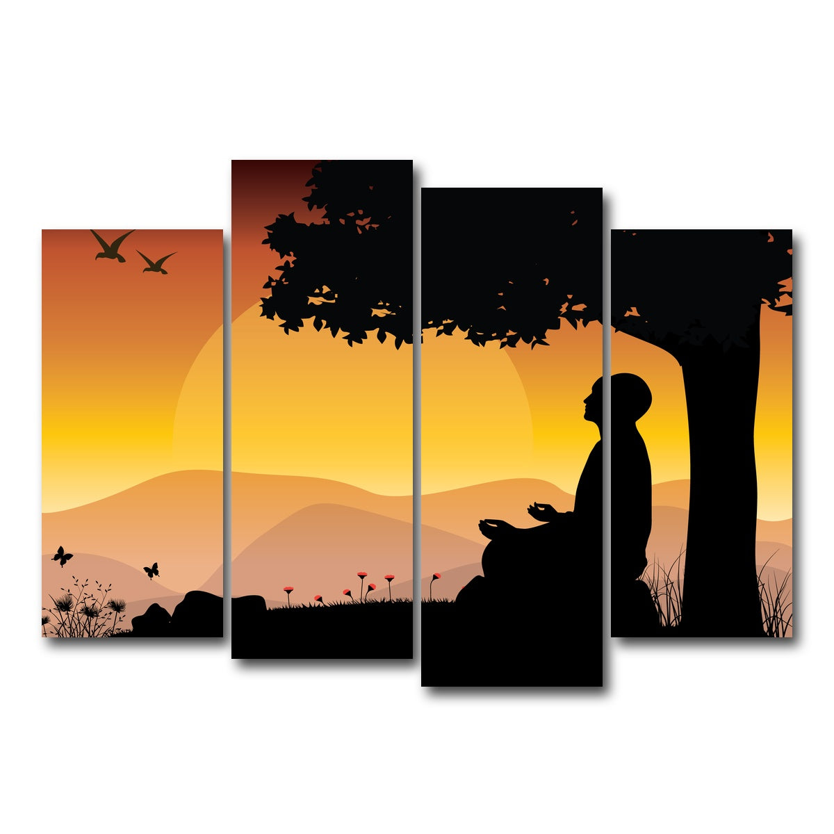 AUTO-MOCKUP WHITE | Sunset Meditation | 4 Piece | Gallery Wrap Canvas | group=4_normal