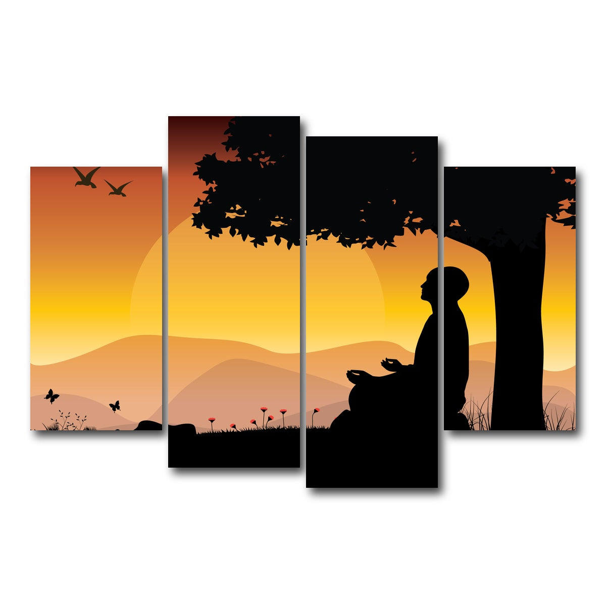 AUTO-MOCKUP WHITE | Sunset Meditation | 4 Piece | Gallery Wrap Canvas | group=4_short