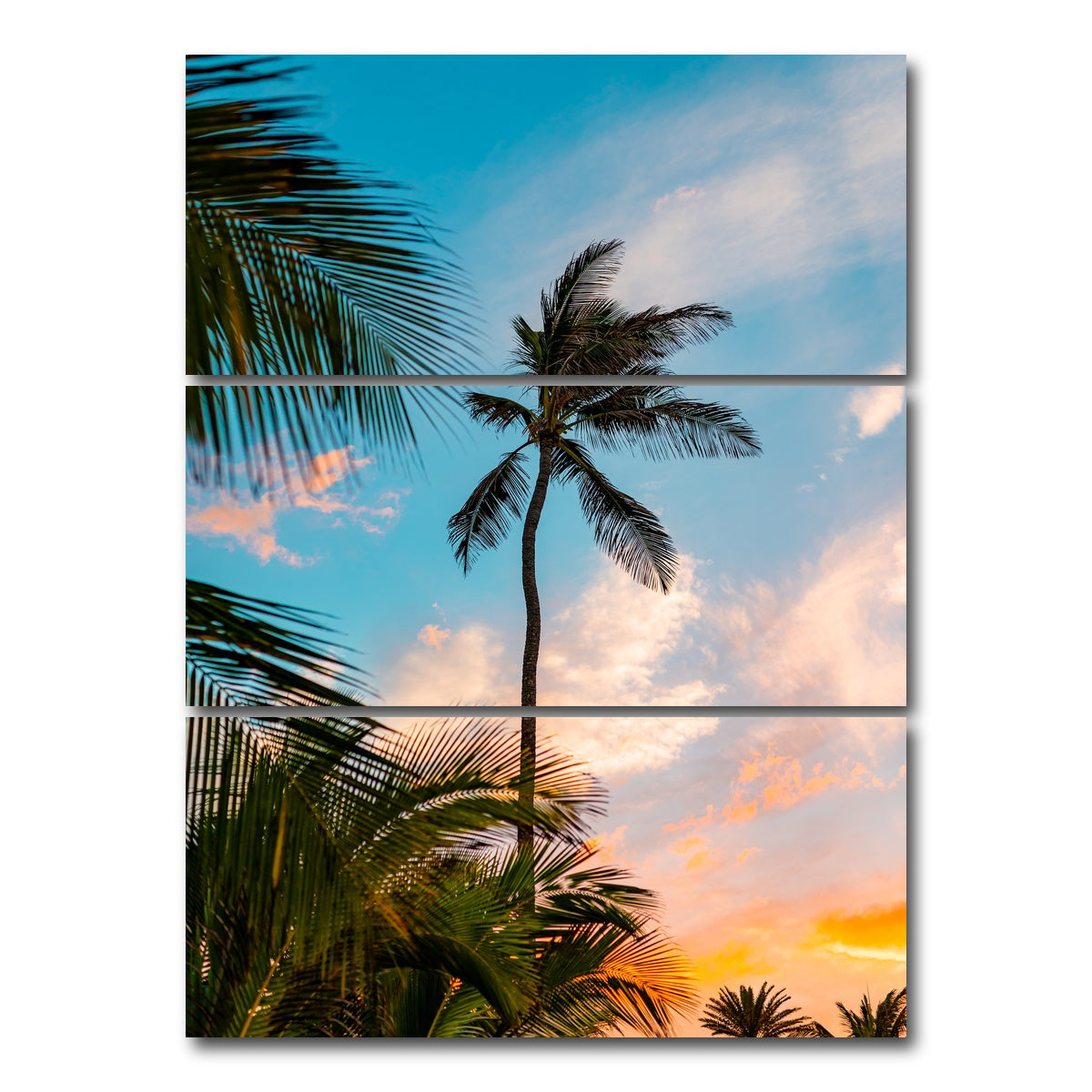 AUTO-MOCKUP WHITE | Sunset Palm | 3 Piece | Gallery Wrap Canvas | group=8x18_stacked