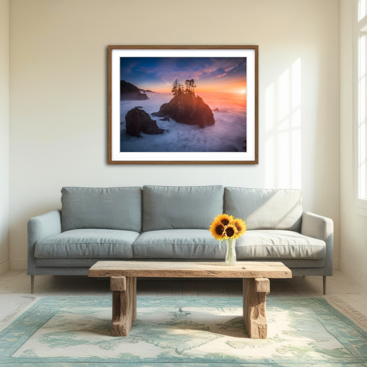 AUTO-MOCKUP ROOM | Sunset and Sea Stacks Wall Art