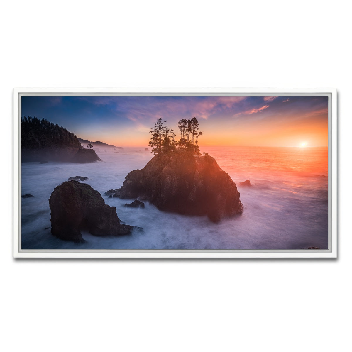 AUTO-MOCKUP WHITE | Sunset and Sea Stacks | 1 Piece | White Framed Canvas | group=2x1