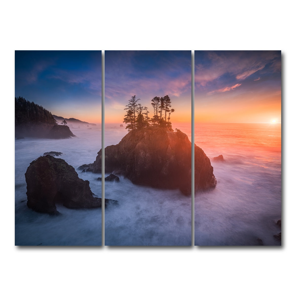 AUTO-MOCKUP WHITE | Sunset and Sea Stacks | 3 Piece | Gallery Wrap Canvas | group=8x18