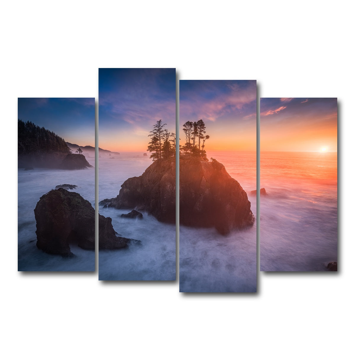 AUTO-MOCKUP WHITE | Sunset and Sea Stacks | 4 Piece | Gallery Wrap Canvas | group=4_normal