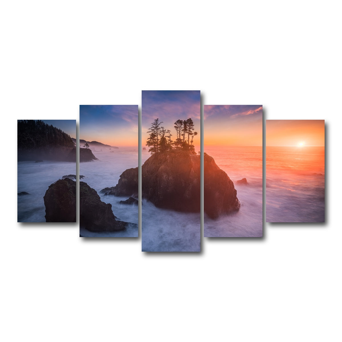 AUTO-MOCKUP WHITE | Sunset and Sea Stacks | 5 Piece | Gallery Wrap Canvas | group=5_normal