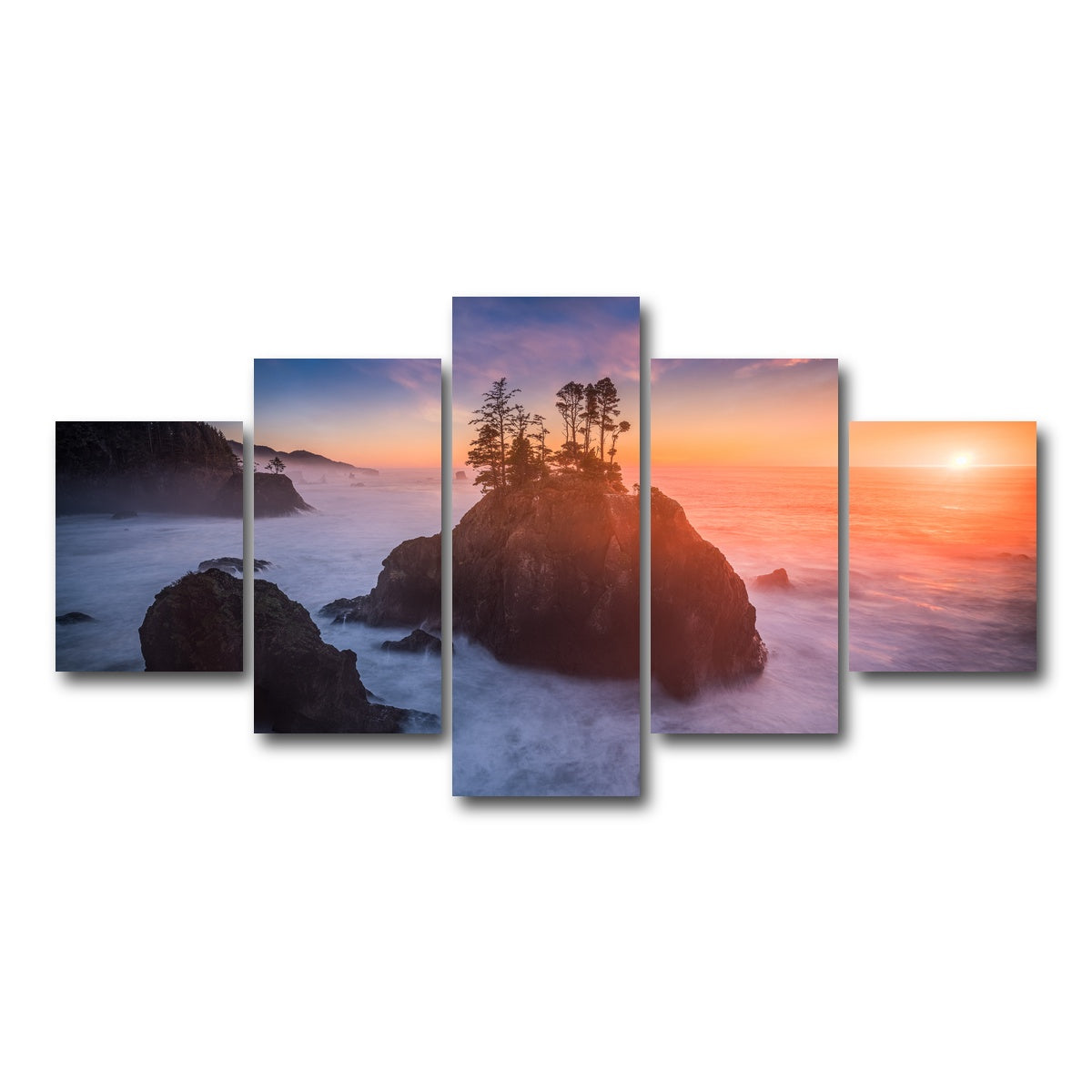 AUTO-MOCKUP WHITE | Sunset and Sea Stacks | 5 Piece | Gallery Wrap Canvas | group=5_short