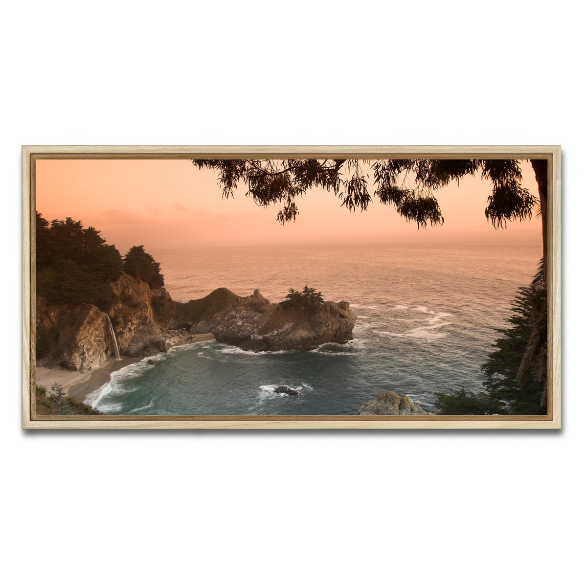 AUTO-MOCKUP WHITE | Sunset at California beach | 1 Piece | Natural Framed Canvas | group=2x1