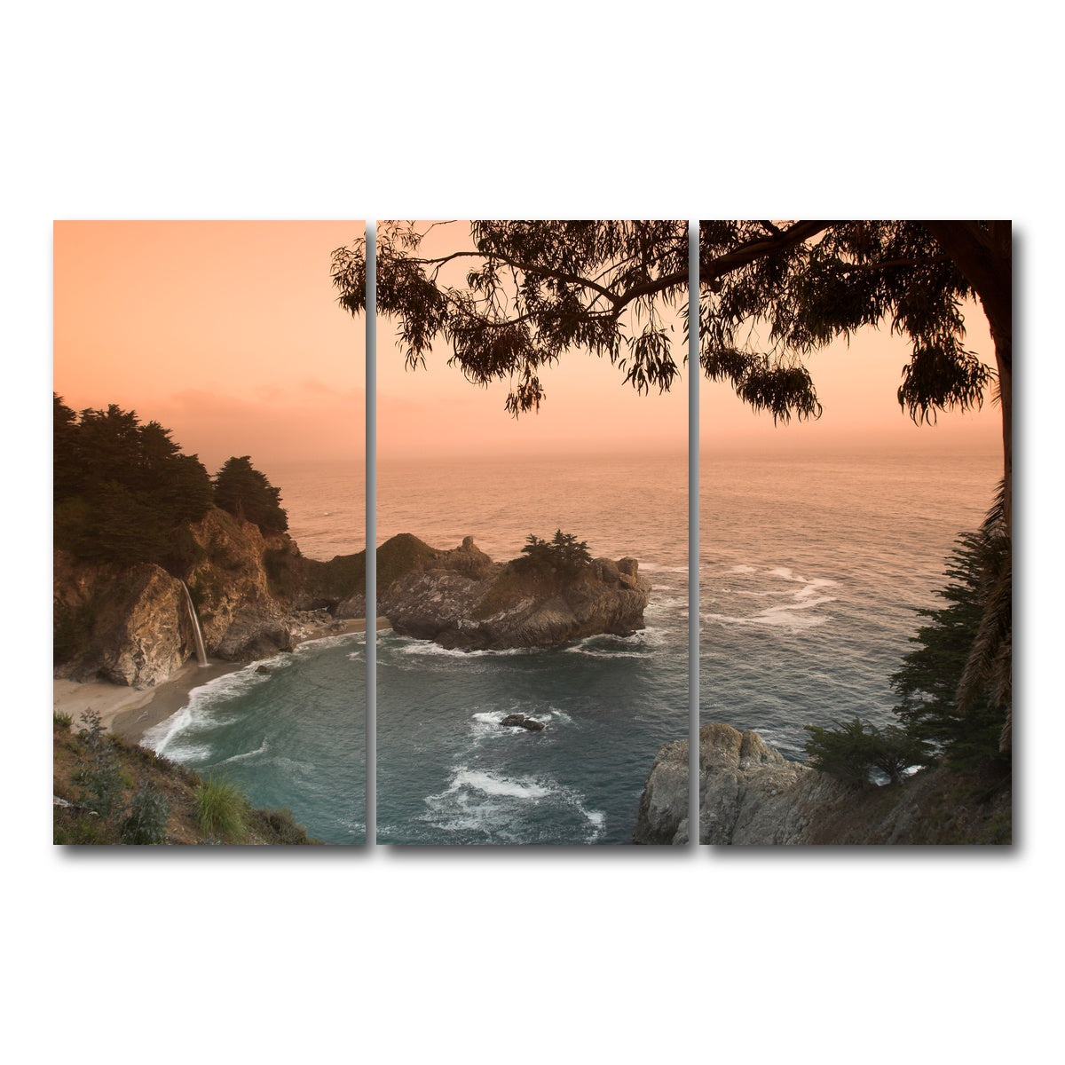 AUTO-MOCKUP WHITE | Sunset at California beach | 3 Piece | Gallery Wrap Canvas | group=12x24