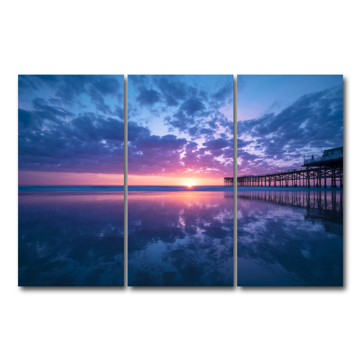 AUTO-MOCKUP WHITE | Sunset at Pacific Beach San Diego | 3 Piece | Gallery Wrap Canvas | group=12x24