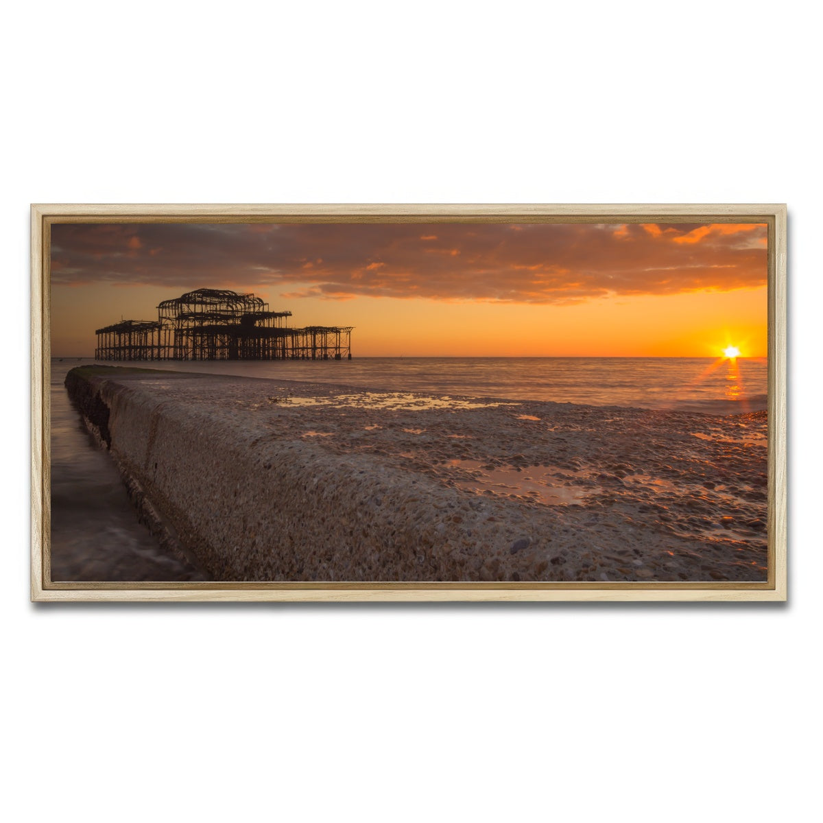 AUTO-MOCKUP WHITE | Sunset at West Pier | 1 Piece | Natural Framed Canvas | group=2x1