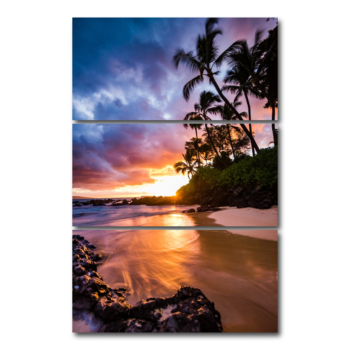 AUTO-MOCKUP WHITE | Sunset by the Beach | 3 Piece | Gallery Wrap Canvas | group=12x24_stacked