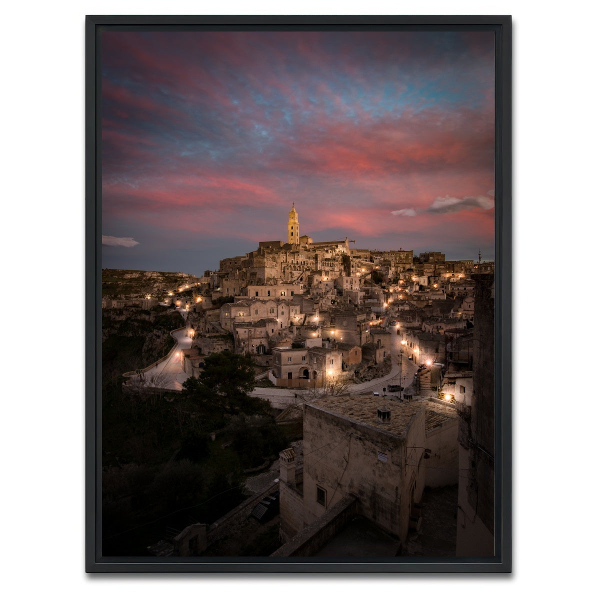 AUTO-MOCKUP WHITE | Sunset in Matera | 1 Piece | Black Framed Canvas | group=3x4
