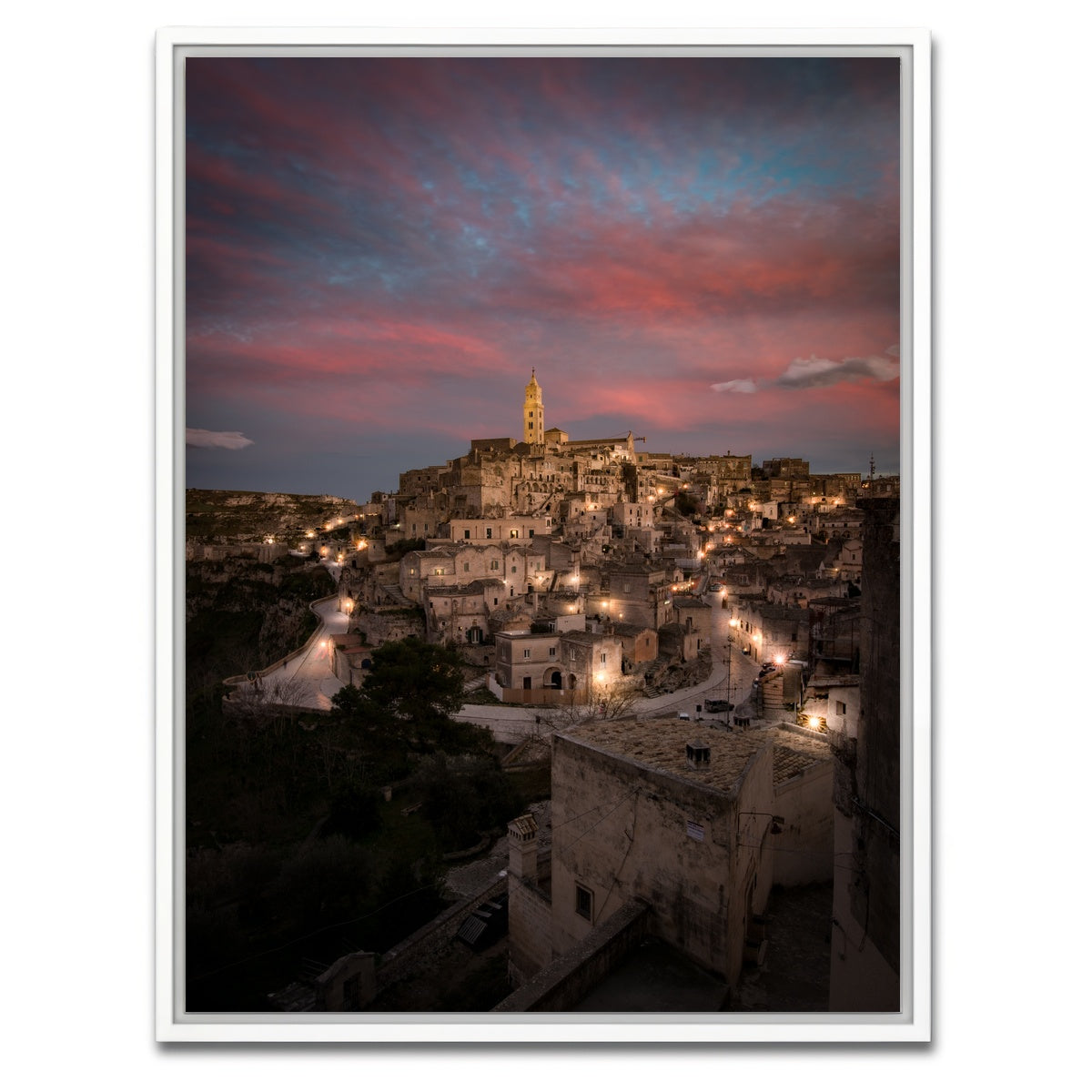 AUTO-MOCKUP WHITE | Sunset in Matera | 1 Piece | White Framed Canvas | group=3x4