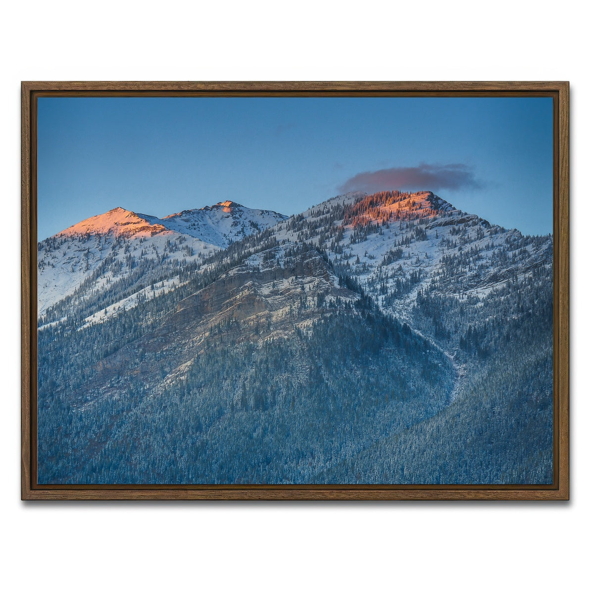 AUTO-MOCKUP WHITE | Sunset on Three Sisters | 1 Piece | Walnut Framed Canvas | group=4x3