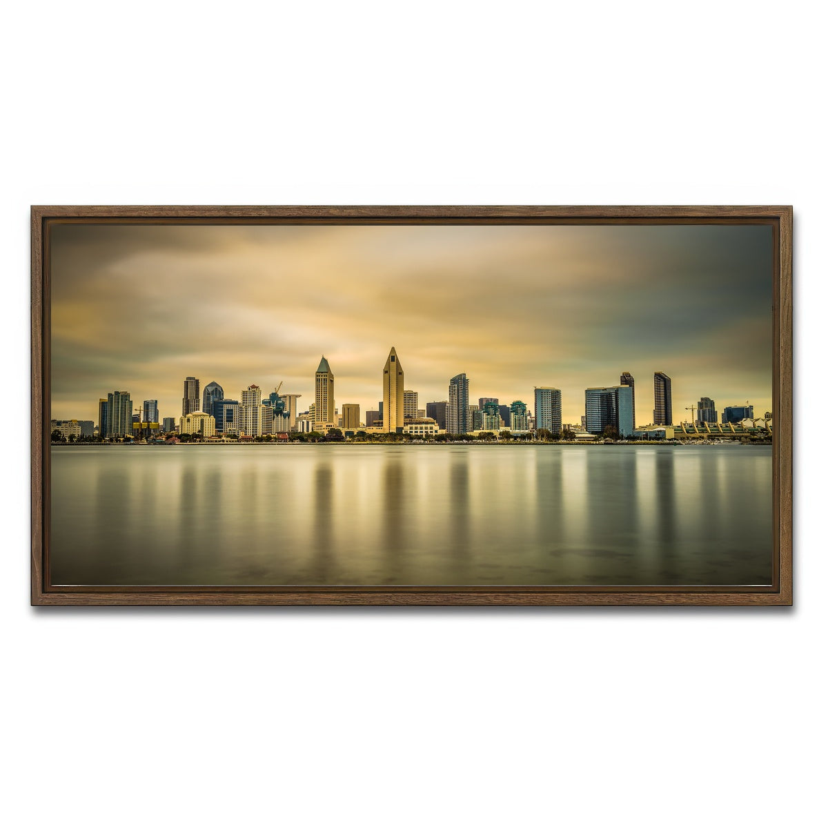 AUTO-MOCKUP WHITE | Sunset skyline of San Diego | 1 Piece | Walnut Framed Canvas | group=2x1