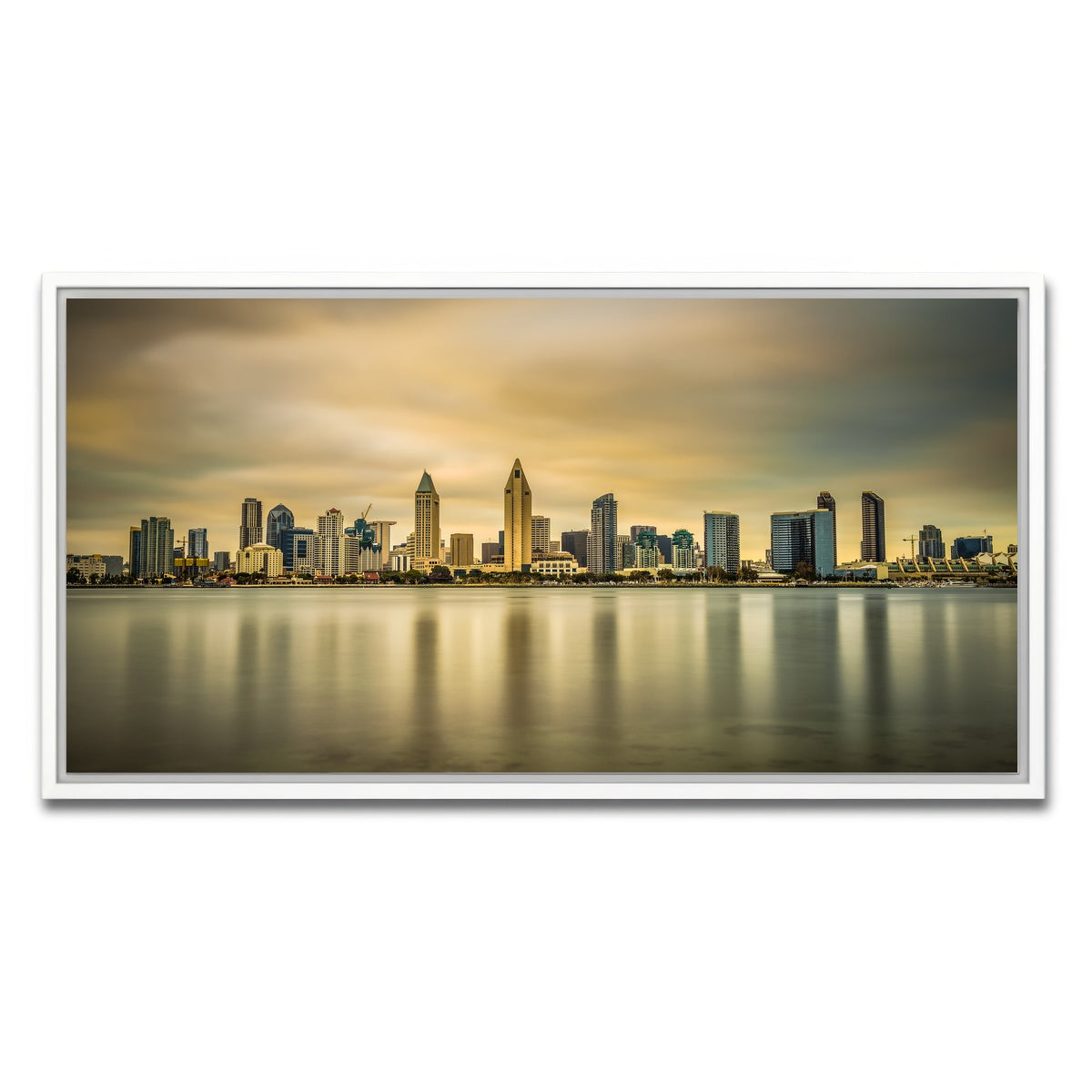 AUTO-MOCKUP WHITE | Sunset skyline of San Diego | 1 Piece | White Framed Canvas | group=2x1