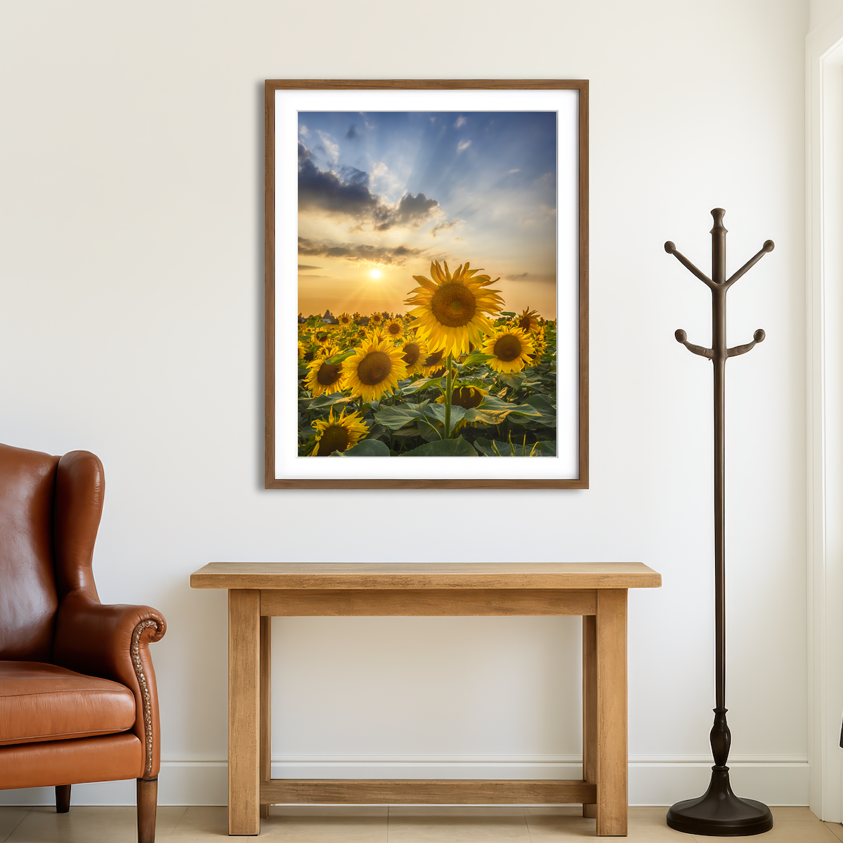 AUTO-MOCKUP ROOM | Sunset With Beautiful Sunflowers Wall Art