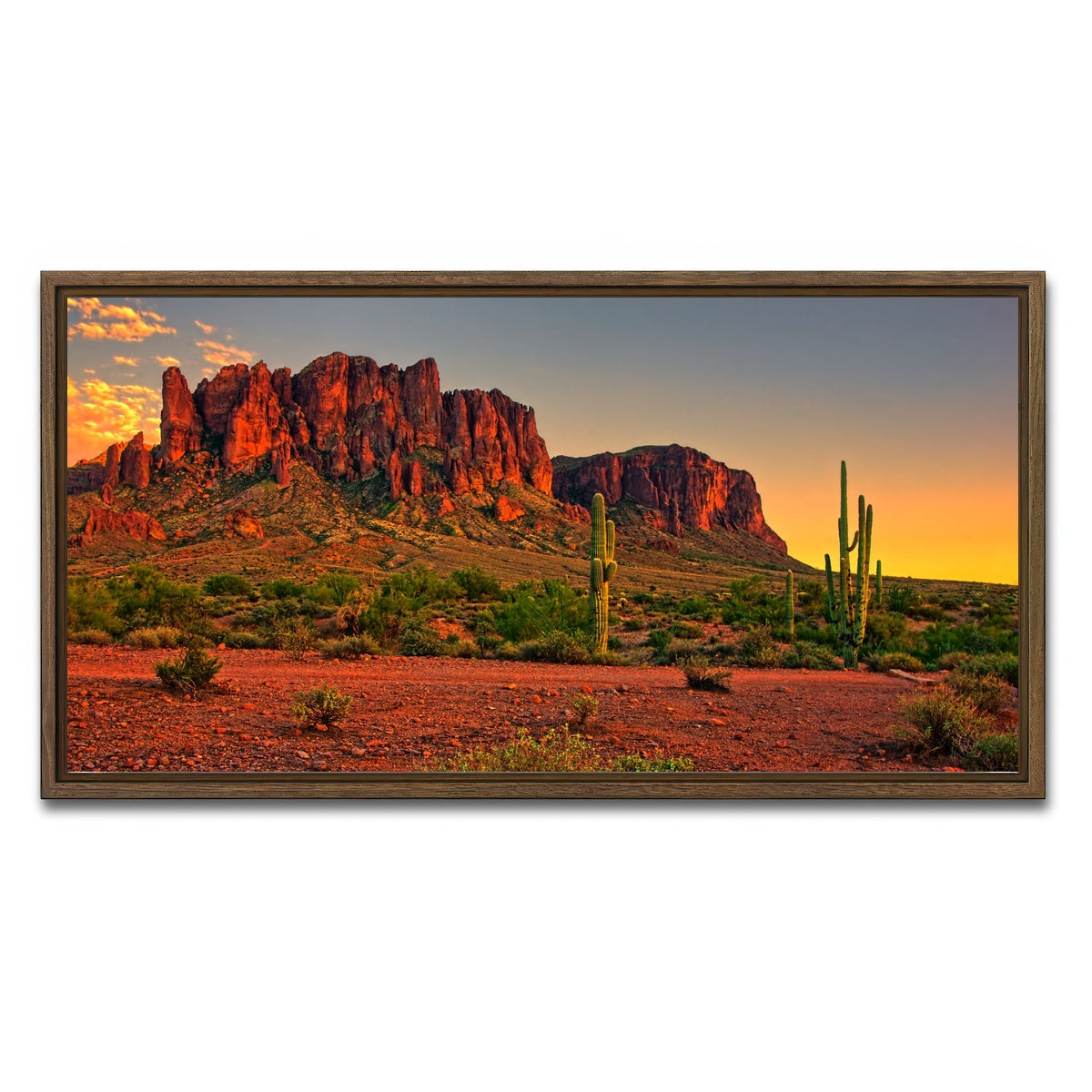 AUTO-MOCKUP WHITE | Superstition Mountains Sunset | 1 Piece | Walnut Framed Canvas | group=2x1