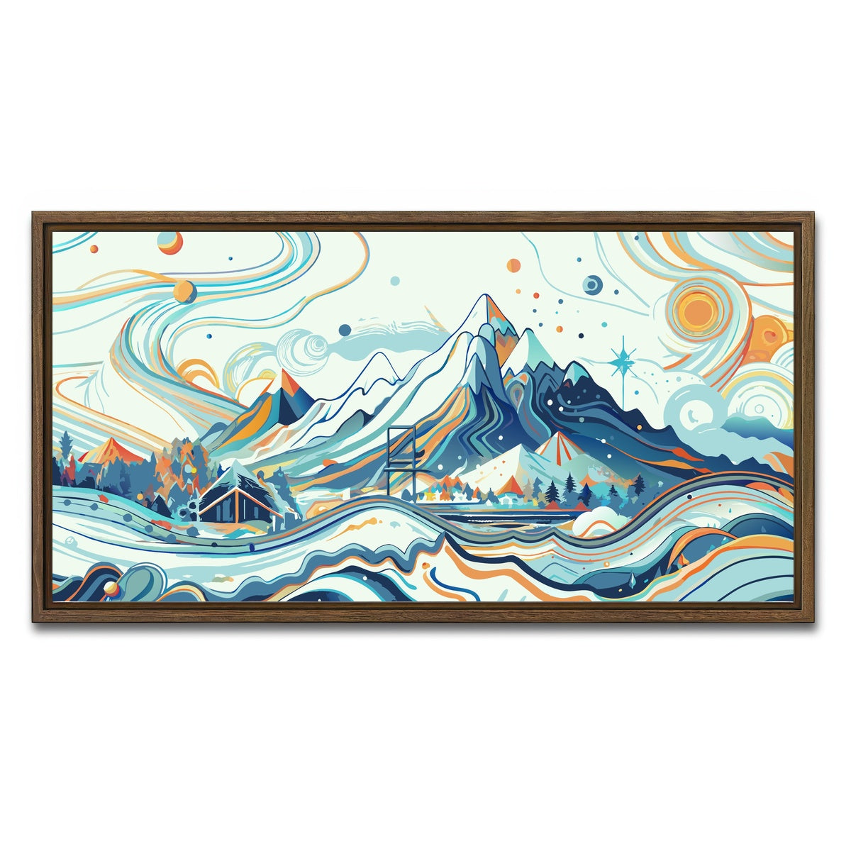 AUTO-MOCKUP WHITE | Surreal Mountain Landscape | 1 Piece | Walnut Framed Canvas | group=2x1