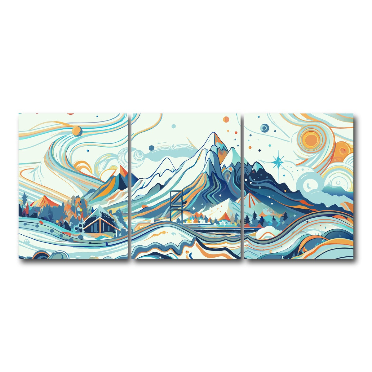 AUTO-MOCKUP WHITE | Surreal Mountain Landscape | 3 Piece | Gallery Wrap Canvas | group=18x24