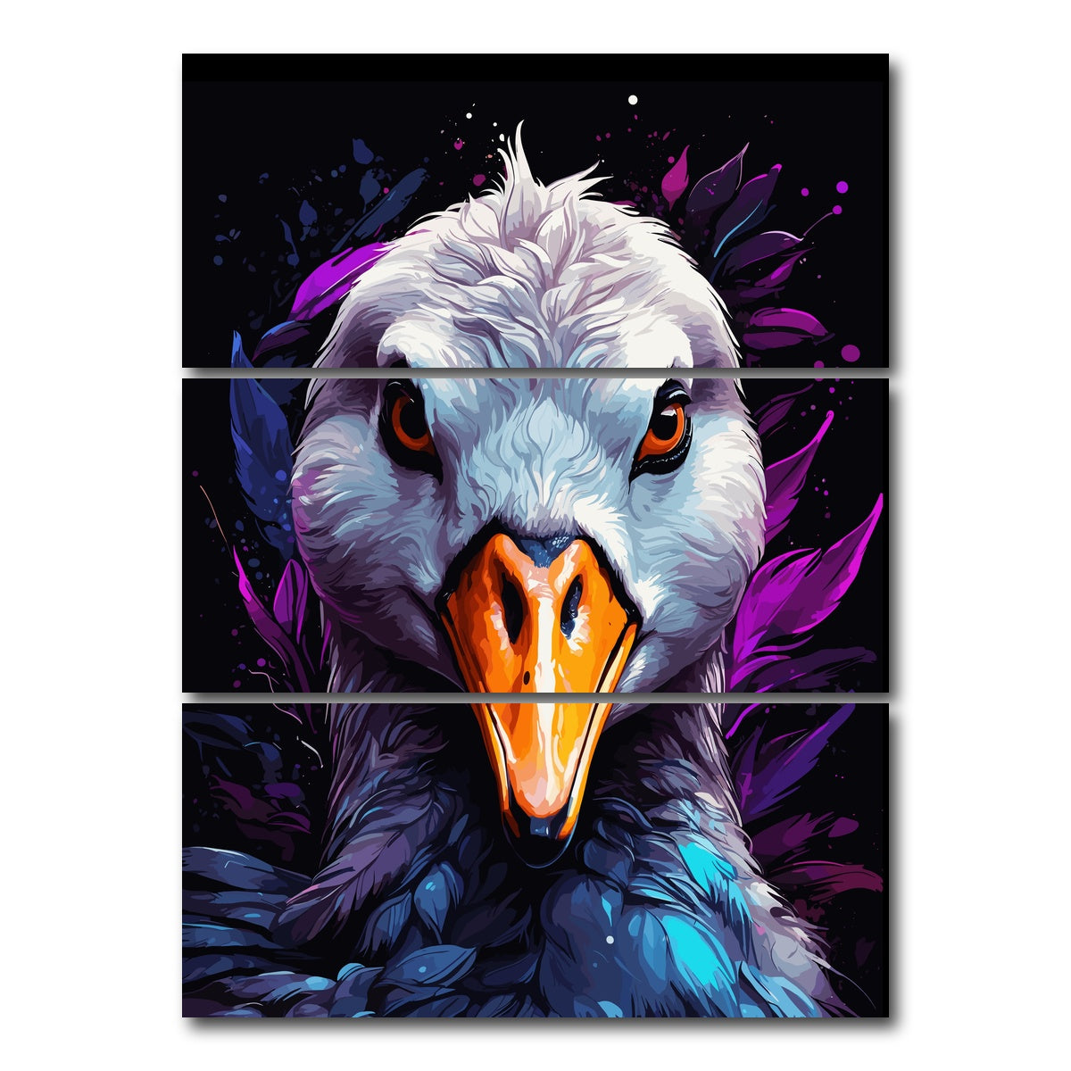 AUTO-MOCKUP WHITE | Swan Animal Colorful | 3 Piece | Gallery Wrap Canvas | group=8x18_stacked