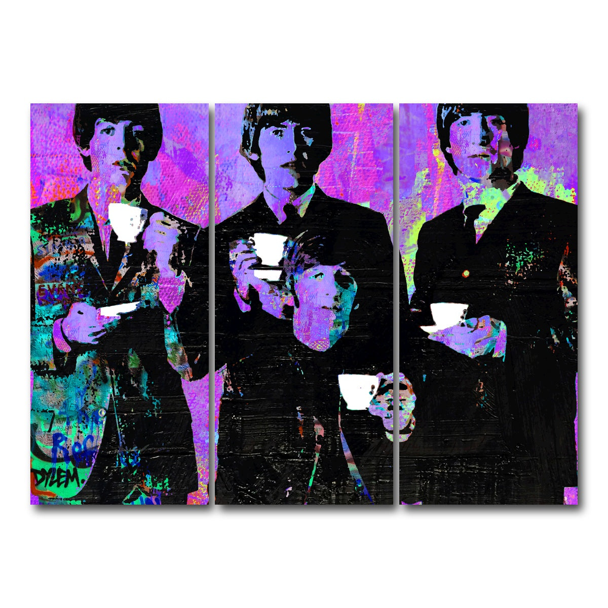 AUTO-MOCKUP WHITE | Tea Time with The Beatles | 3 Piece | Gallery Wrap Canvas | group=8x18