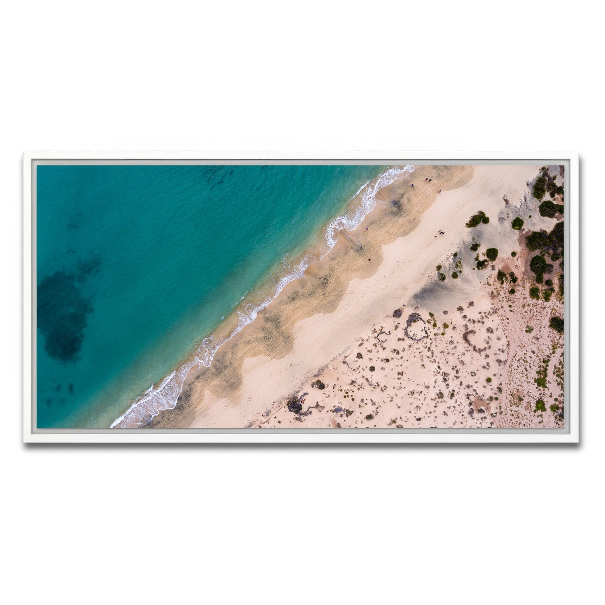 AUTO-MOCKUP WHITE | Teal beach | 1 Piece | White Framed Canvas | group=2x1