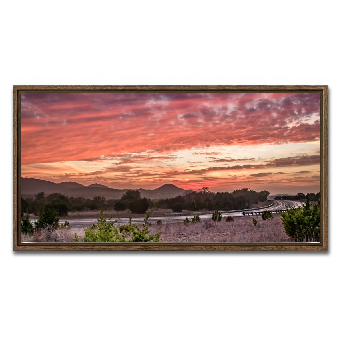 AUTO-MOCKUP WHITE | Texas Hill Country sunset | 1 Piece | Walnut Framed Canvas | group=2x1