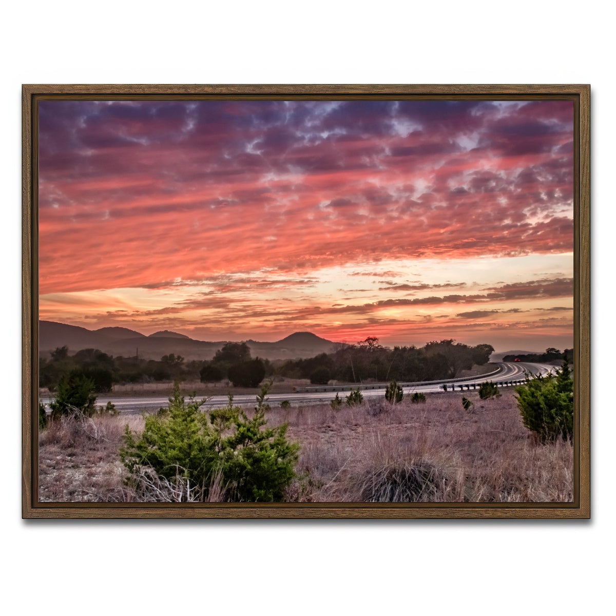AUTO-MOCKUP WHITE | Texas Hill Country sunset | 1 Piece | Walnut Framed Canvas | group=4x3