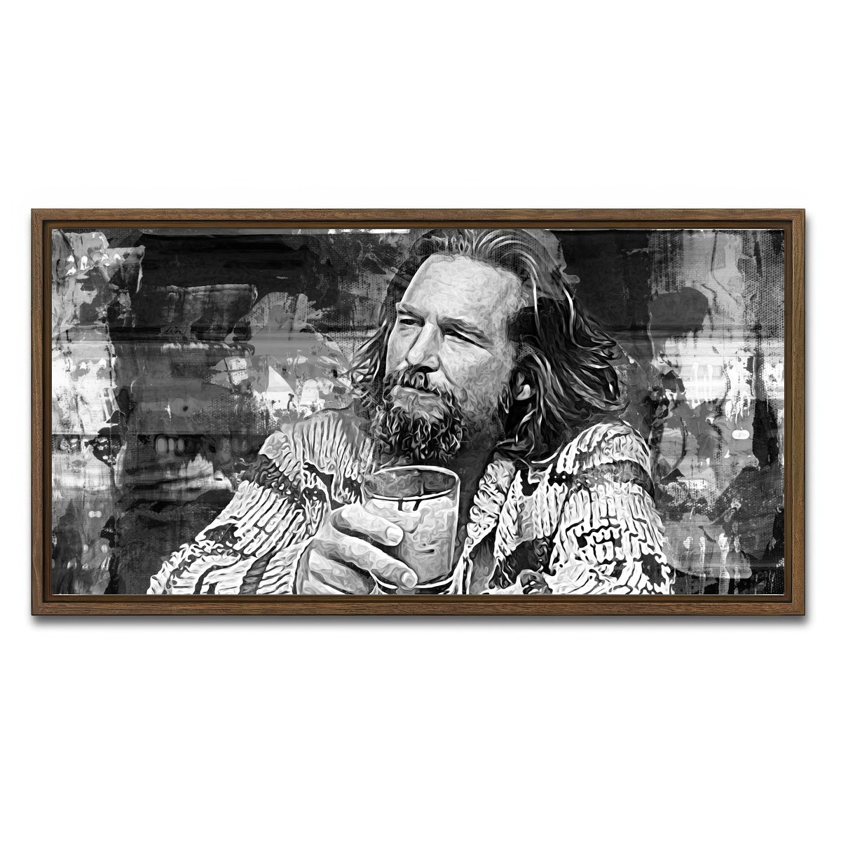 AUTO-MOCKUP WHITE | The Dude Grayscale | 1 Piece | Walnut Framed Canvas | group=2x1