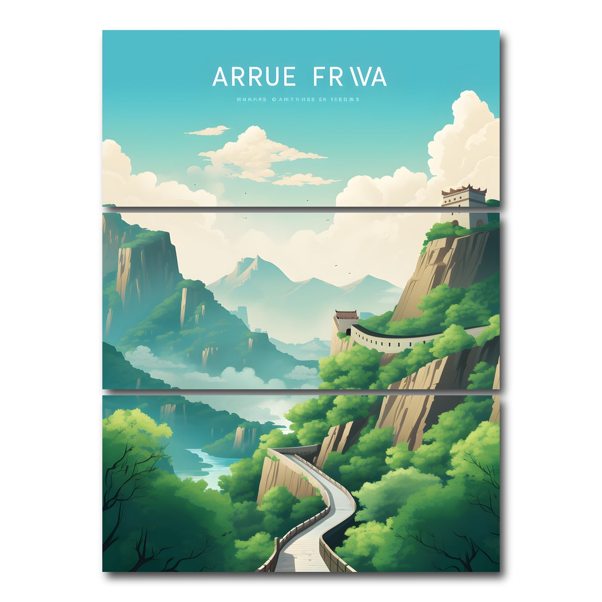 AUTO-MOCKUP WHITE | The Great Wall of China | 3 Piece | Gallery Wrap Canvas | group=8x18_stacked