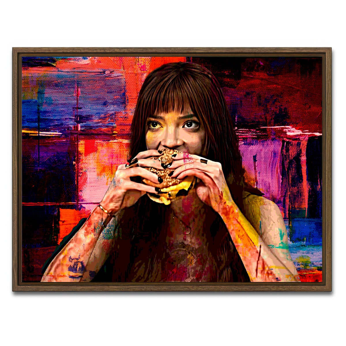 AUTO-MOCKUP WHITE | The Menu Cheeseburger | 1 Piece | Walnut Framed Canvas | group=4x3