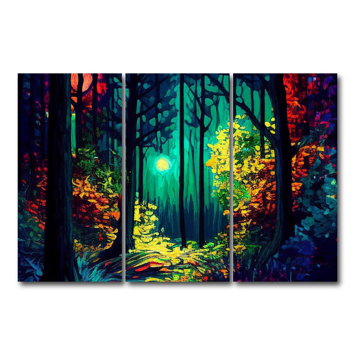 AUTO-MOCKUP WHITE | The Moon Through The Forest | 3 Piece | Gallery Wrap Canvas | group=12x24
