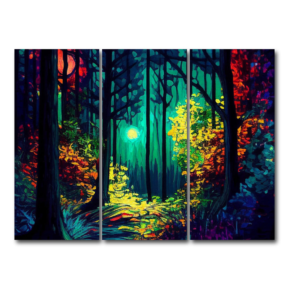 AUTO-MOCKUP WHITE | The Moon Through The Forest | 3 Piece | Gallery Wrap Canvas | group=8x18