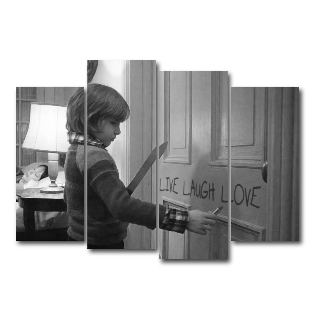 AUTO-MOCKUP WHITE | The Shining - Live Laugh Love Grayscale | 4 Piece | Gallery Wrap Canvas | group=4_normal